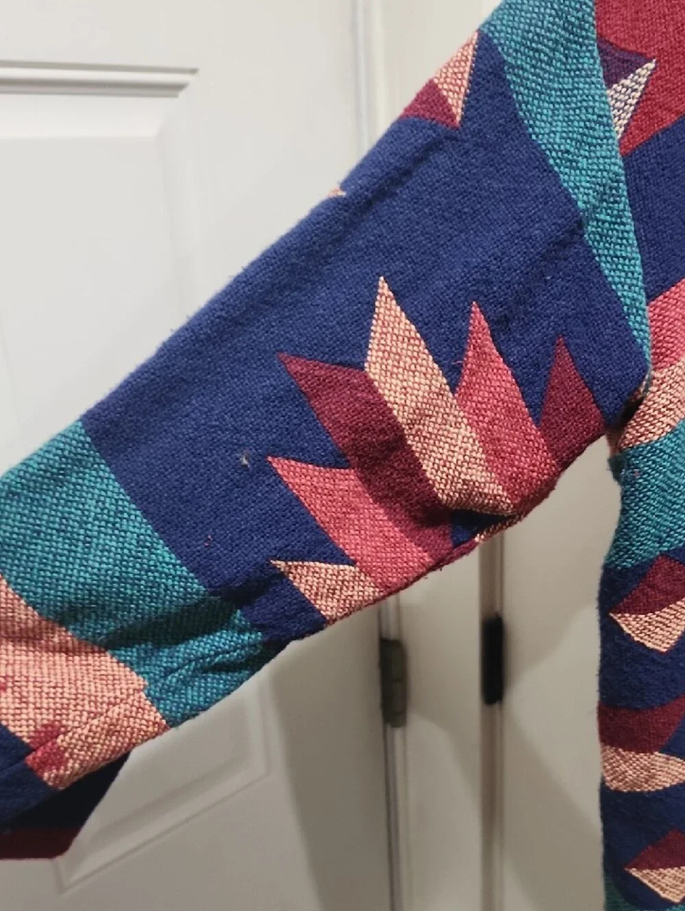 Vintage Southwestern Fringe Blanket Jacket – Aztec Tribal Boho Western Coat OS